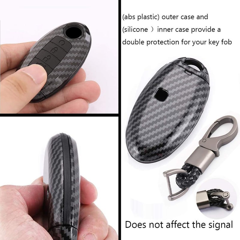 ontto 5 Buttons Keycase Fit for Nissan Remote Key Fob Cover Fit for Infiniti Carbon Texture Black - Image 5
